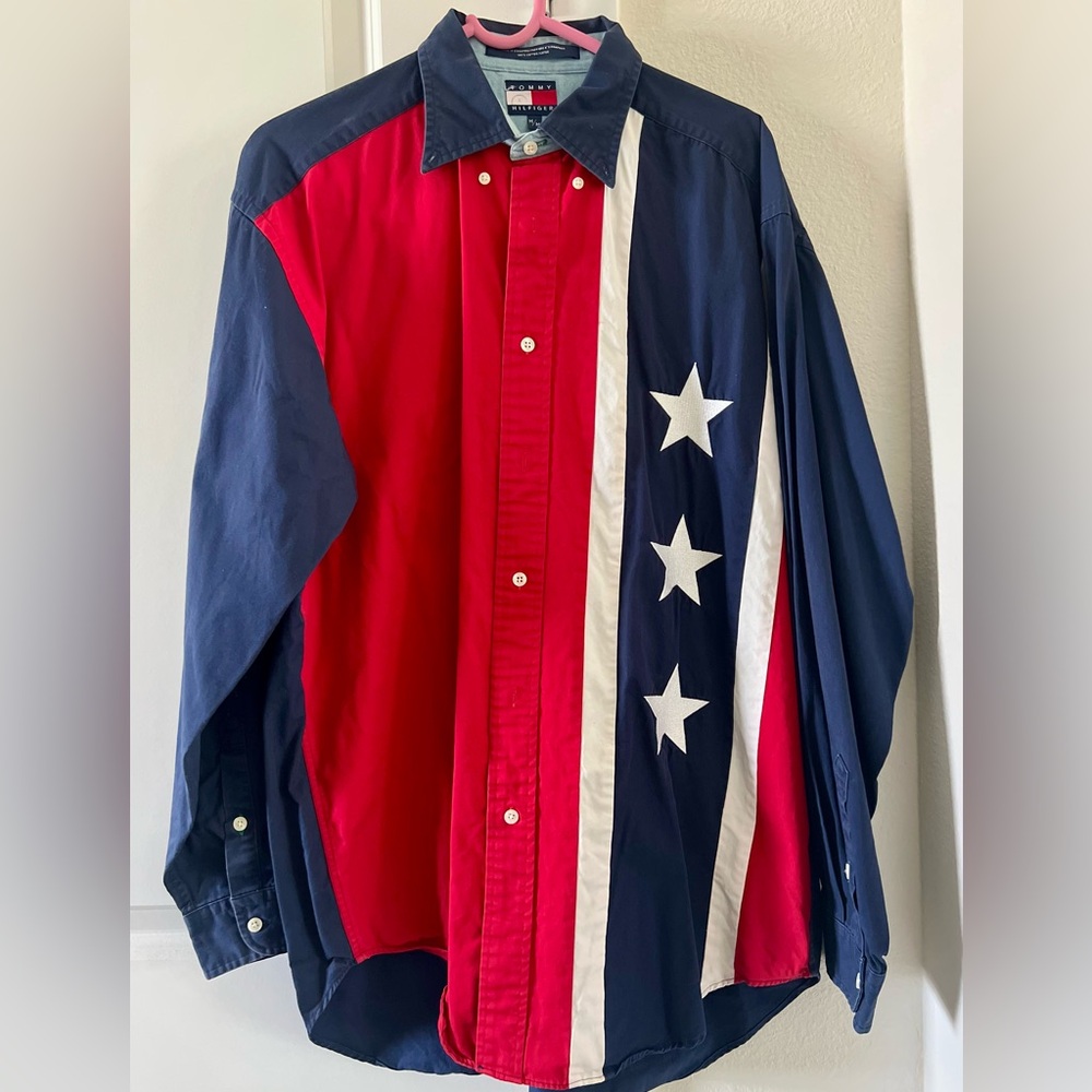 Vintage Tommy Hilfiger Patriotic Red and Blue Men's Shirt